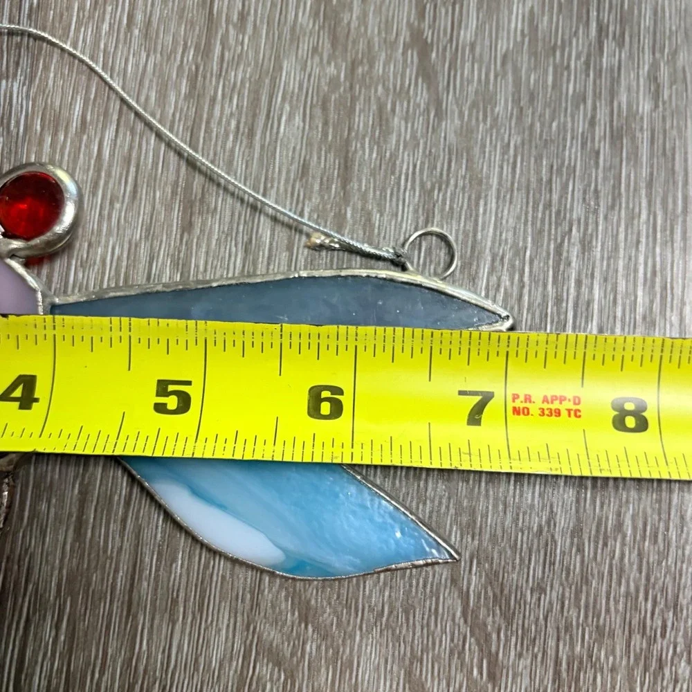 Vintage Stained Glass Dragonfly Suncatcher Blue Winged Glass Art Window Hanging
